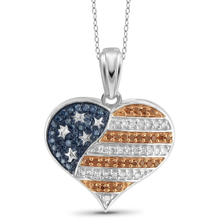 JewelersClub 1/4 Carat T.W. Multi-Color Diamond Sterling Silver American Flag Heart Pendant, 18