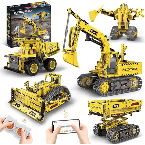 5 in 1 STEM RC Robot Building Kit, 555 PCS APP & Remote Control Robot Toys for Kids Age 6 7 8 9 10 11 12 , Engineering Science Coding Robotic Toys Birthday Gifts for Boys & Girls