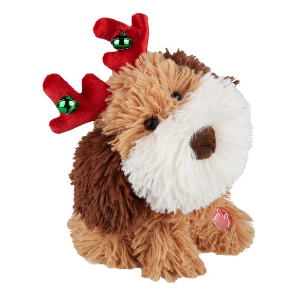 Holiday Time Animated Brown Dog Plush with Antlers