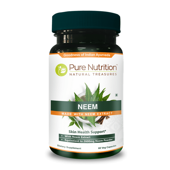 Pure Nutrition Neem Capsules 700mg, 60 Count. Neem Extract Supplement Equivalent to 2600mg Neem Leaf and Bark Powder. Herbal Skin Supplement. Gluten Free | NON-GMO