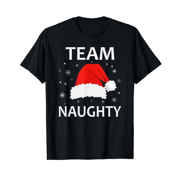 Team Naughty Couple Matching Christmas Outfit Team Nice Black T-Shirt