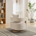 thumbnail image 4 of Modern 360° Swivel Accent Chair with Weathered Base & Comfy Cushion for Living Room, Office, Hotel - Beige Linen Blend, 4 of 9