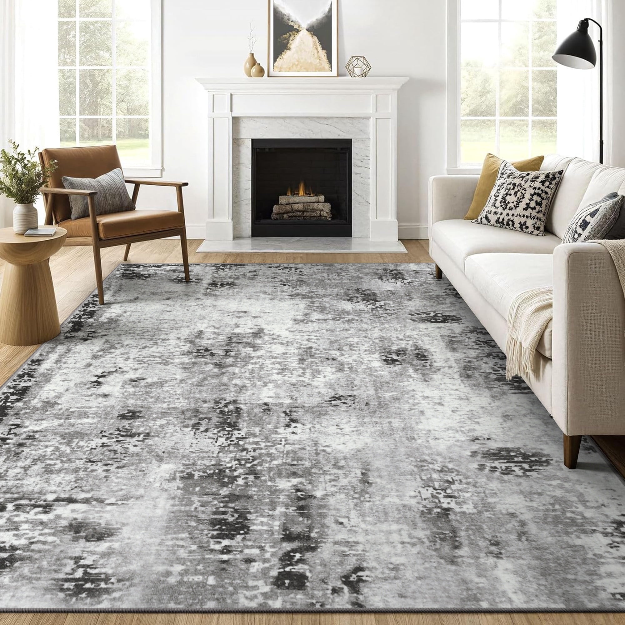 Arogan Modern Abstract Washable Rug for Living Room, Bedroom, Dining Room, Children's Playroom, Grey, 5' x 7'