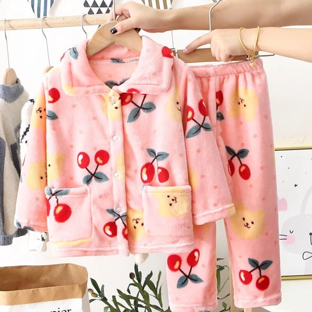 Pijamas de franela suave para niños y niñas, conjuntos de ropa de dormir con dibujos animados, Tops gruesos y cálidos con solapa y pantalones, invierno, 2023 xuanjing unisex