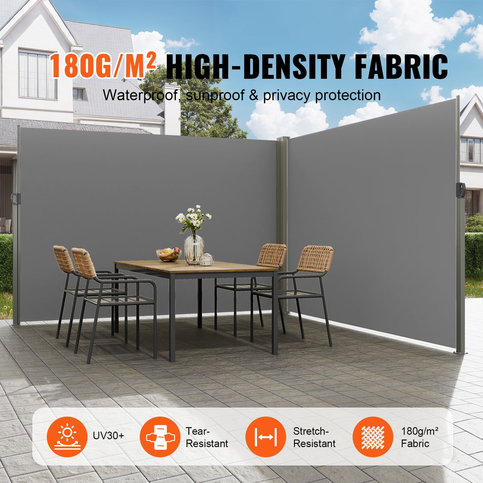 KFFKFF Retractable Side Awning 79''x 236'' Patio Screen Fence Divider Fencing