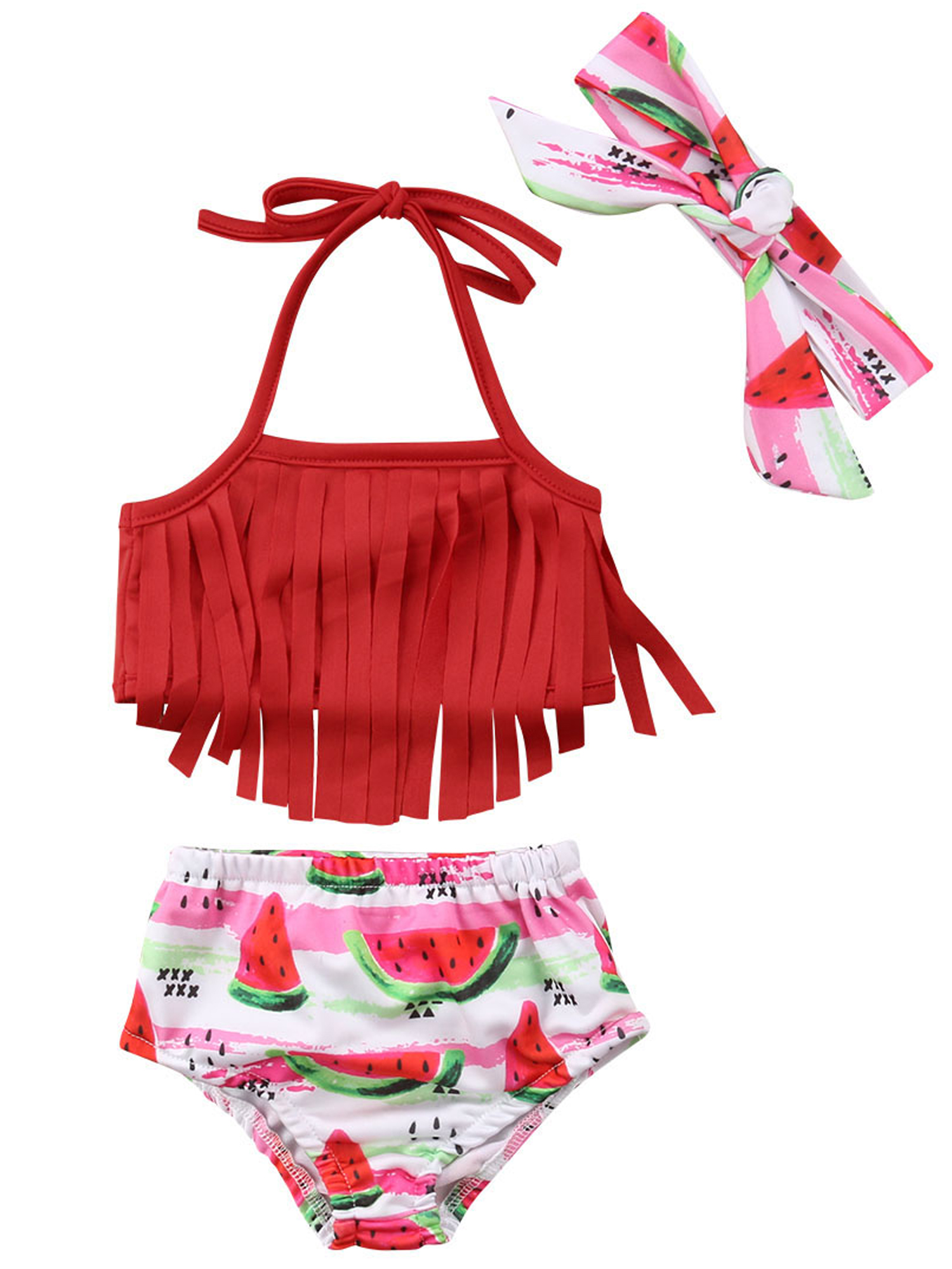 Infant Baby Girls Swimwear Sets Watermelon Floral Tassels Bikini