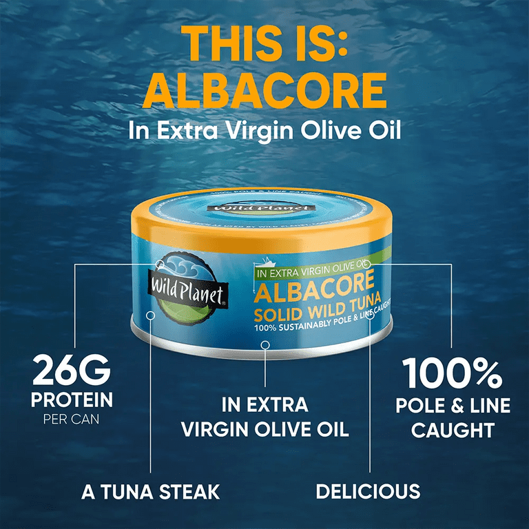 Pack of 12, Wild Planet Albacore Solid Wild Tuna in Extra Virgin Olive Oil, 5 oz