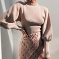 thumbnail image 2 of WEAIXIMIUNG Mode Femmes Décontracté Uni Col Haut Long Chandail à Manches Lanterne Blouse Tops, 2 of 8