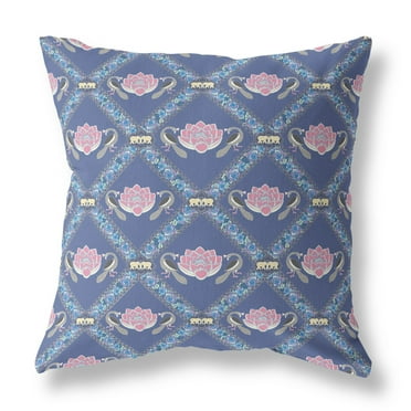 Amrita Sen Designs Amrita Sen Lotus Peacock Rose Faux Suede Throw Pillow Zip 16" x 16"