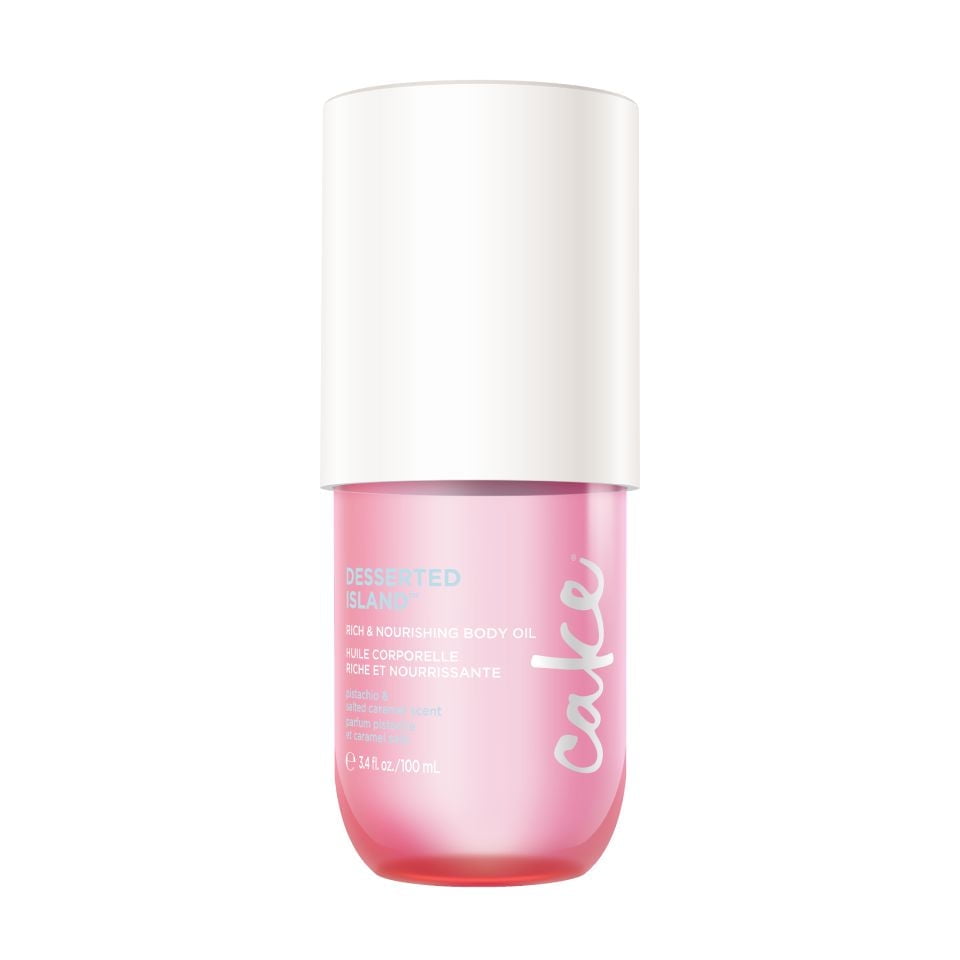 Cake Beauty Huile pour le corps, Desserted Island - Huile corporelle riche et nourrissante - Parfum ensoleillé et doux - 3.4 Fl Oz / 100 mL