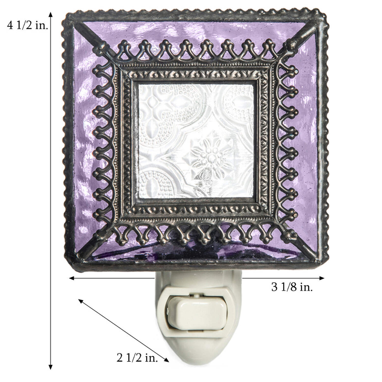 J Devlin Glass Art Stained Glass Night Light, Purple, Vintage, Plug in nightlight for Bedroom/Bathroom/Stairway/Hallway Home Decor NTL 212