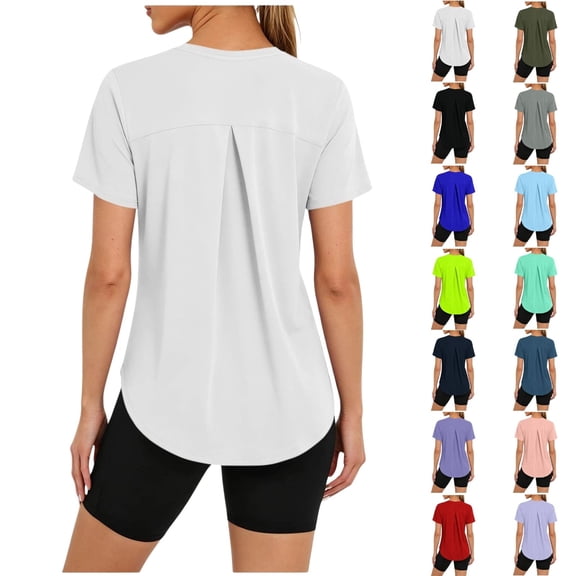 Qingpeng Womens Workout Tops Lightweight UPF 50 Quick Dry T Shirts Short Sleeve Crew Neck Sports Running Shirts