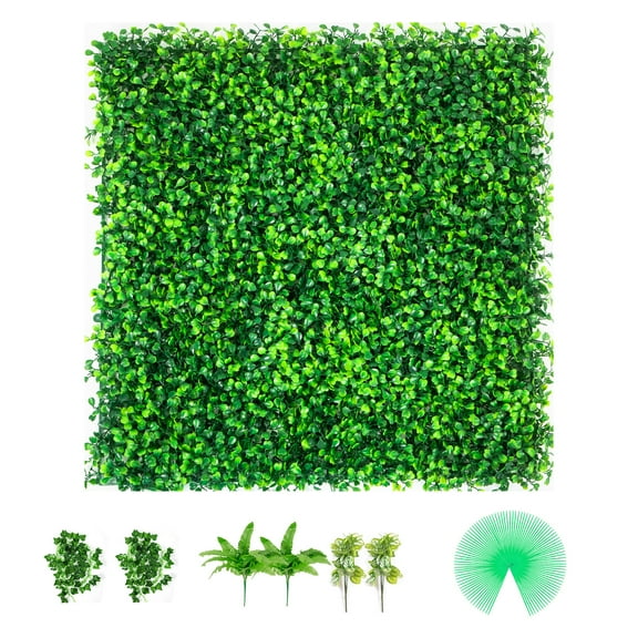 KFFKFF 20pcs Artificial Boxwood Panel UV 20X20 Green Grass Wall Fake Hedge Boxwood Hedge Wall Panels Artificial Grass Backdrop Wall for Decor Privacy Fence Indoor Outdoor Garden Backyard