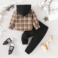 thumbnail image 4 of URMAGIC Toddler Baby Boys 2PCS Set Flannel Lattice Button Down Hoodied Tops +Pants Boys Fall Winter Outfits, 4 of 10