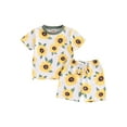 thumbnail image 3 of Girls Summer 2PCS Shorts Sets Short Sleeve Crewneck Sunflower Print Tops Shorts Sets, 3 of 10