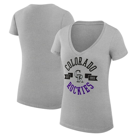Women's G-III 4Her by Carl Banks Heather Gray Colorado Rockies Super-Slim Fit Lightweight City Graphic V-Neck T-Shirt