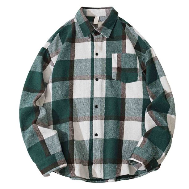 Blusa y camisa de manga larga con cuello vuelto para hombre, blusa informal a cuadros a la moda con botones y cuello vuelto, blusa de poliéster para hombre