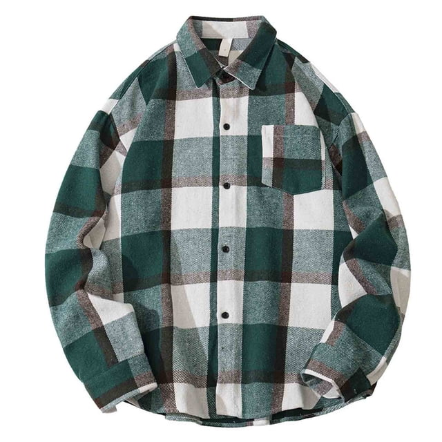 Blusa y camisa de manga larga con cuello vuelto para hombre, blusa informal a cuadros a la moda con botones y cuello vuelto, blusa de poliéster para hombre