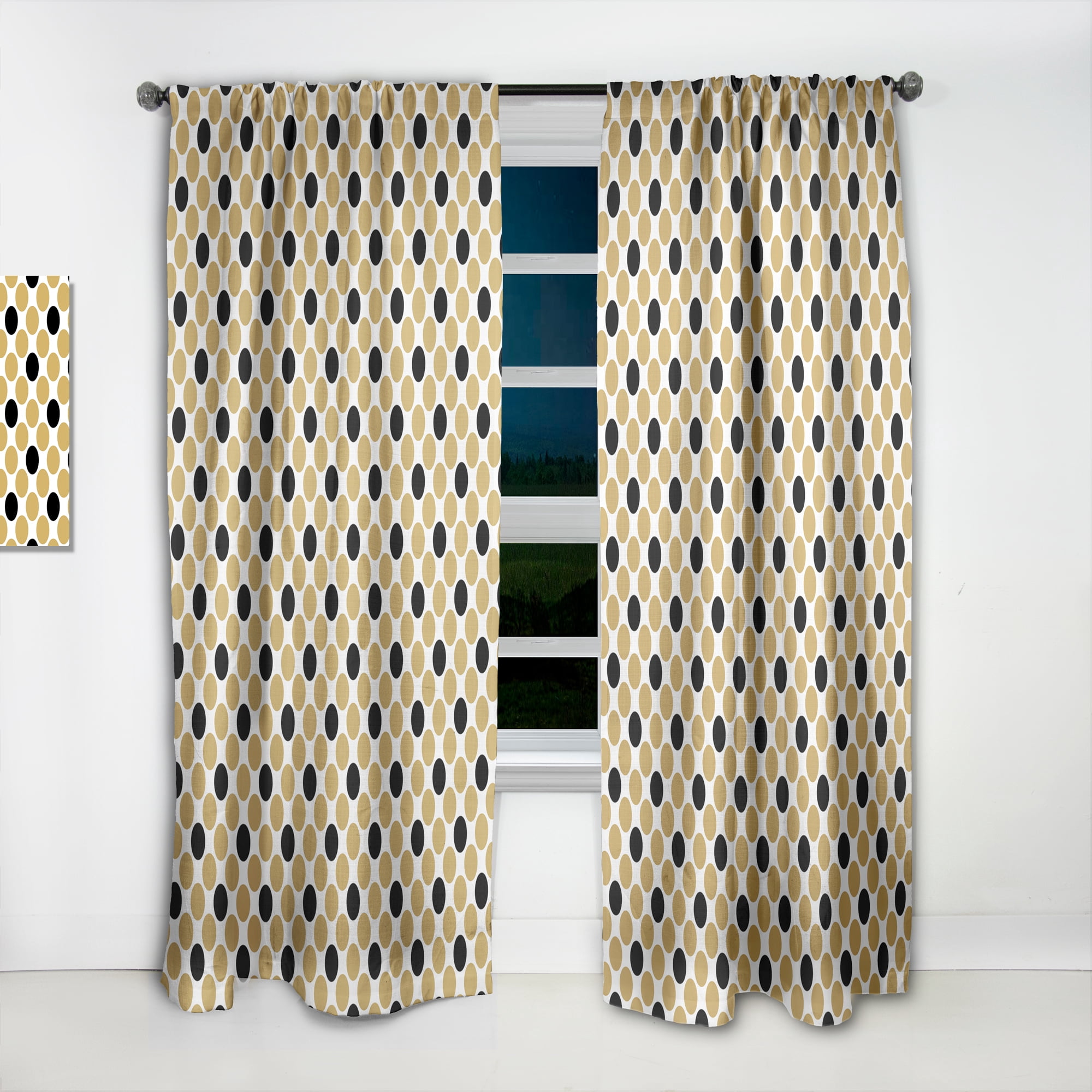 Designart 'Golden and Black Polka Dot' Mid-Century Modern Curtain Panel