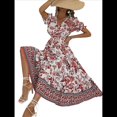 thumbnail image 1 of Vestido Informal, Fluido, con Estampado Floral Bohemio y Mangas Abullonadas para Mujer (Verano 2025) Rojo L, 1 of 7