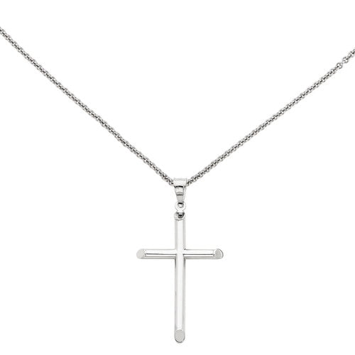 Primal Gold 14 Karat White Gold Polished Hollow Cross Pendant with 18 ...