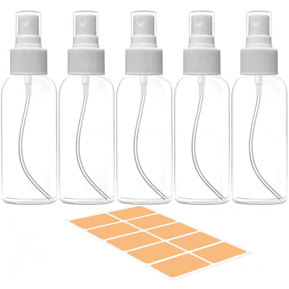 ACDANC 5 Pack 3.4 Oz Travel Spray Bottles Tsa Approved Fine Mist Travel Size Spray Bottle for Liquids Refillable Empty Clear Plastic Bottles with Labels