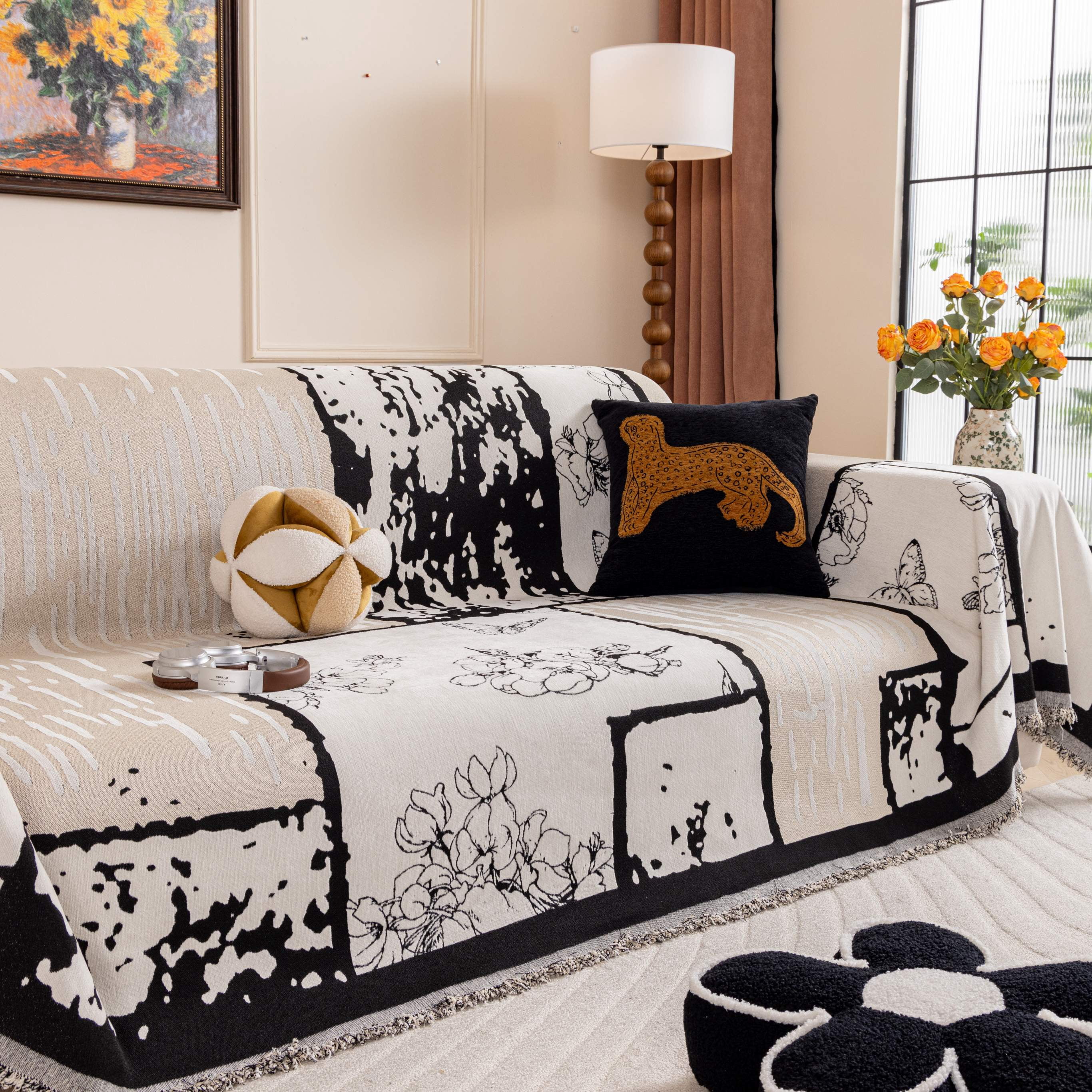 NAYOROOM Vintage White Sofa Cover, Couch Covers for 3 Cushion Couch Sofa, Sectional Couch Covers for Living Room Sofa Throws Sofa Slipcovers (71"x 134" X-Large )