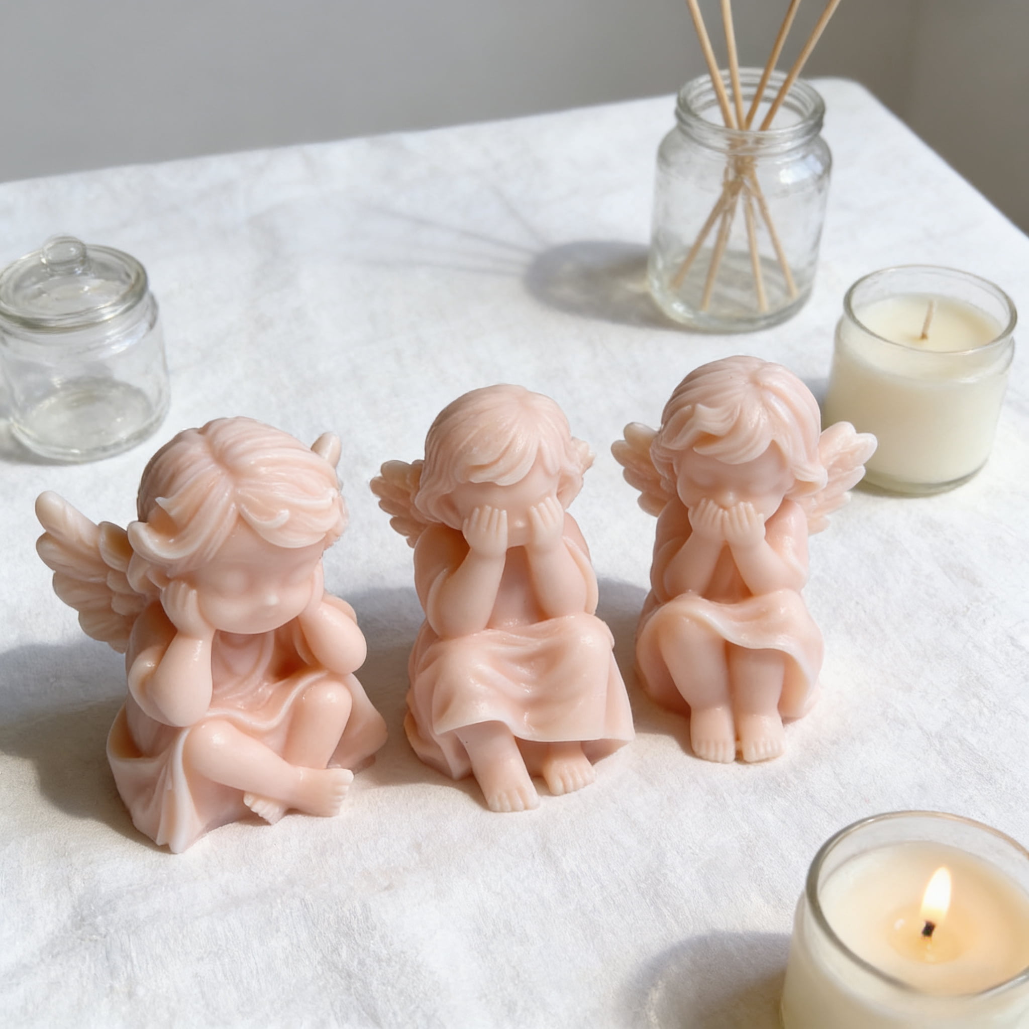 3PCS 3D Cute Angel Silicone Molds Mini Angel Candle Soap Mold Cherubs Epoxy Resin Mold Silicone Angel Mold for Chocolate, Candy, Cake Decor, Soy Wax Candle, Soap, Polymer Clay, Plaster, Resin Art