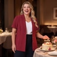 thumbnail image 3 of Agnes Orinda Women's Plus Size Blazers Single Breasted Notched Lapel Short Sleeve Office Jackets 4X Burgundy, 3 of 8