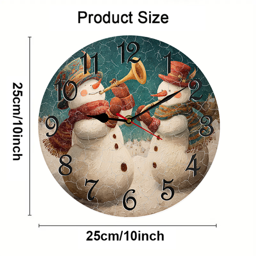 Kurmntregon Christmas Wall Clock Happy Snowmen Play Musical Winter Xmas Holiday Wooden Decorative Battery Operated Quartz Silent Hanging Clock For Bedroom Living Room Kitchen Coffee Bar Round 10"
