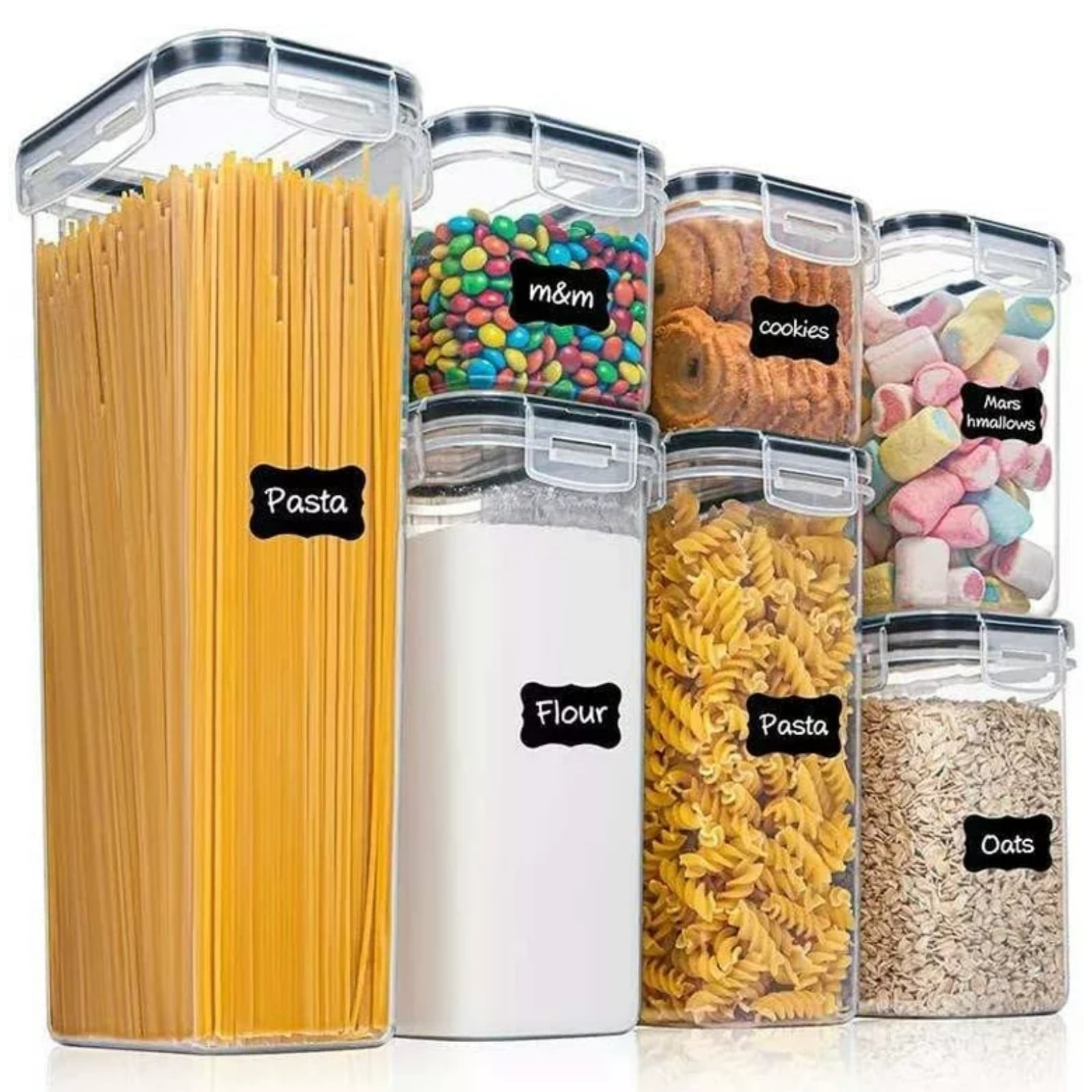 Airtight Food Canisters, 7 Pack Plastic BPA Free Tall Kitchen Pantry ...