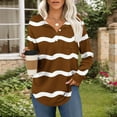 thumbnail image 2 of Womens Long Sleeve T-Shirts Long Sleeve Chest Pocket Button Henley Neck Striped Graphic Tunic Tops Loose Casual Tees (L, Brown 01), 2 of 7