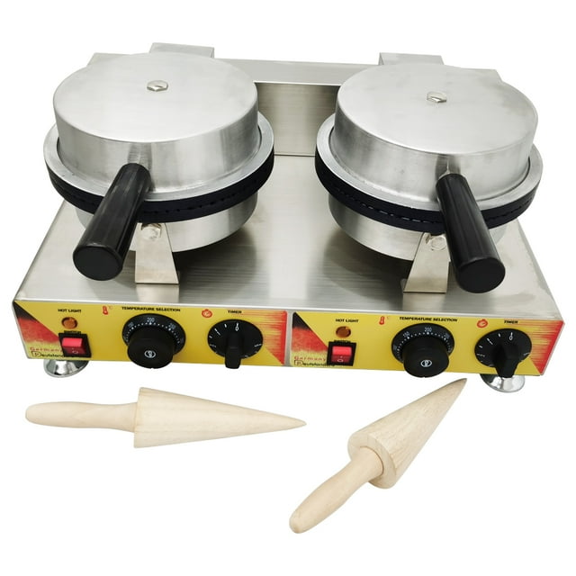 INTBUYING Double Station Ice Cream Waffle Cone Maker Machine Ice Cream Machines Commercial Waffle Cone Maker