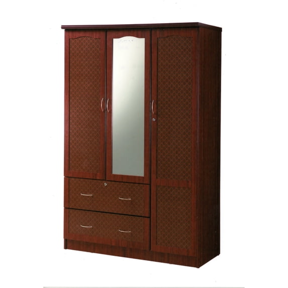 Hodedah Imports 2 Drawer 3 Door Wardrobe with Center Mirror