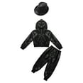thumbnail image 3 of Alvivi Kids Hip Hop Jazz Dance Disco Outfit Sequins Hooded Jacket Pants Hat Performance Costume Set Black 11-12, 3 of 7