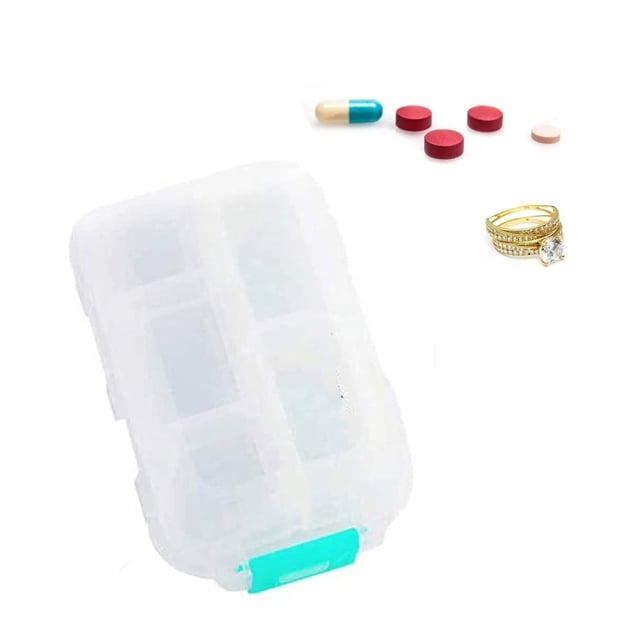 Pack of 1 Tablet Box, 7 Days 10 Compartments, with Labels and Portable Mini Medicine Cutter, Travel Pill Box, Mini Pill Box