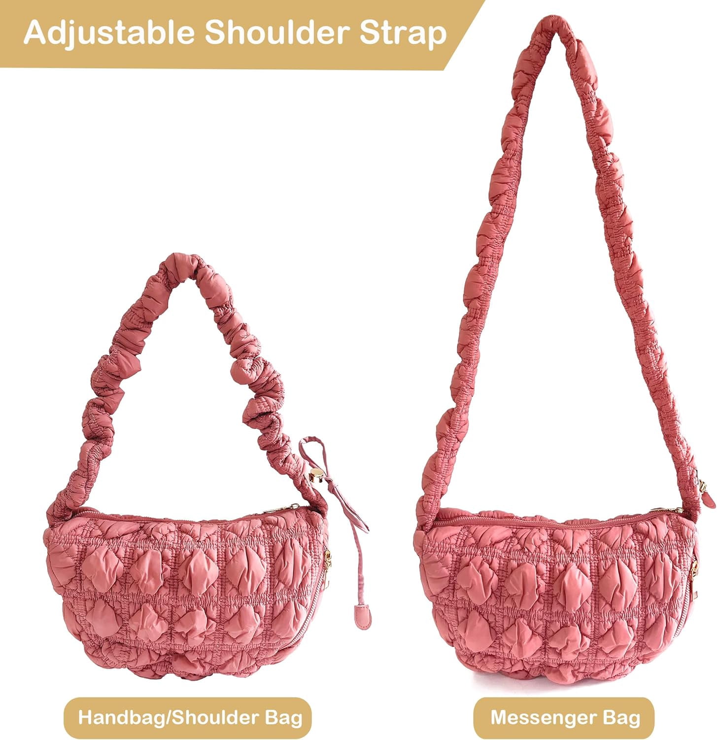 Small Bag,Adjustable Shoulder Strap Puffer Crescent Crossbody Bags Lightweight Hobo Handbag Puff Purse