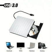 USB 3.0 External DVD Burner Optical Drive, High-Speed, for PC and Laptop, White Color