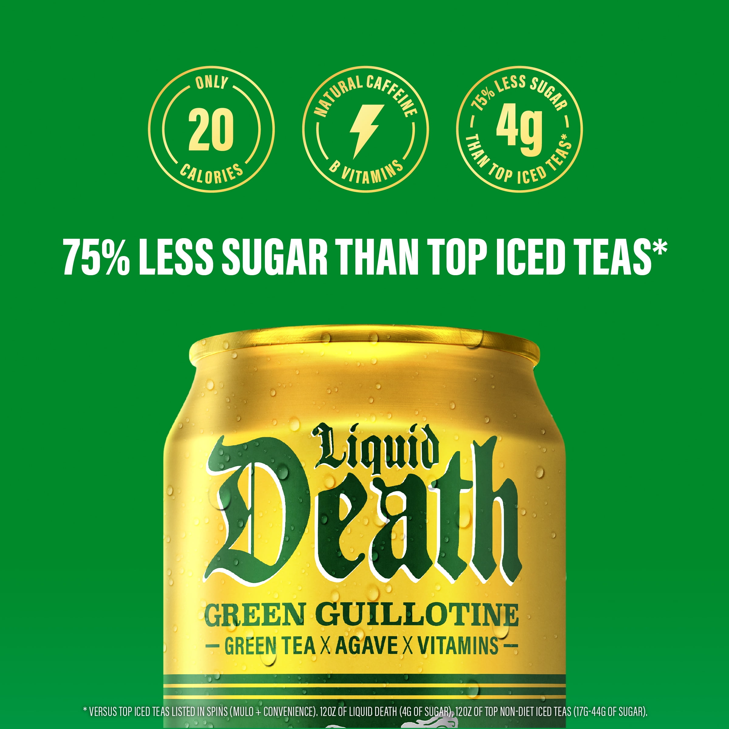 Liquid Death, Green Guillotine Iced Tea, 6-Pack (12 fl oz Cans), Green Tea, Low Calorie, No Artificial Sweeteners, B12 and B6 Vitamins