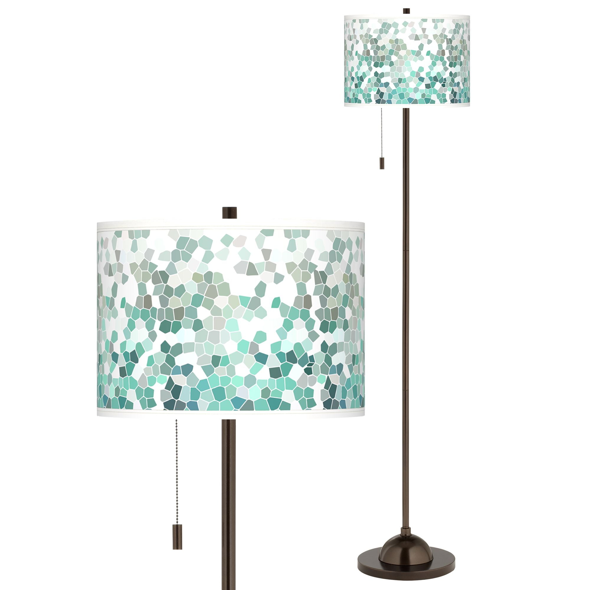 Giclee Glow Modern Floor Lamp Tiger Bronze Aqua Mosaic Pattern Drum Shade For Living Room Reading Bedroom Office
