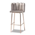thumbnail image 2 of Bowery Hill Grey Velvet Upholstered and Gold Finished 4-Piece Bar Stool Set, 2 of 7