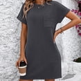 thumbnail image 4 of Pisexur Robes pour Femmes à Manches Courtes, Col Rond, Robe Midi Décontractée Ample à Rayures, Robe Soleil d'Été Confortable Évasée, Mini-Robe, Robes T-Shirt Basiques avec Poche, Robe en Coton et Lin pour Femmes 2024, 4 of 6
