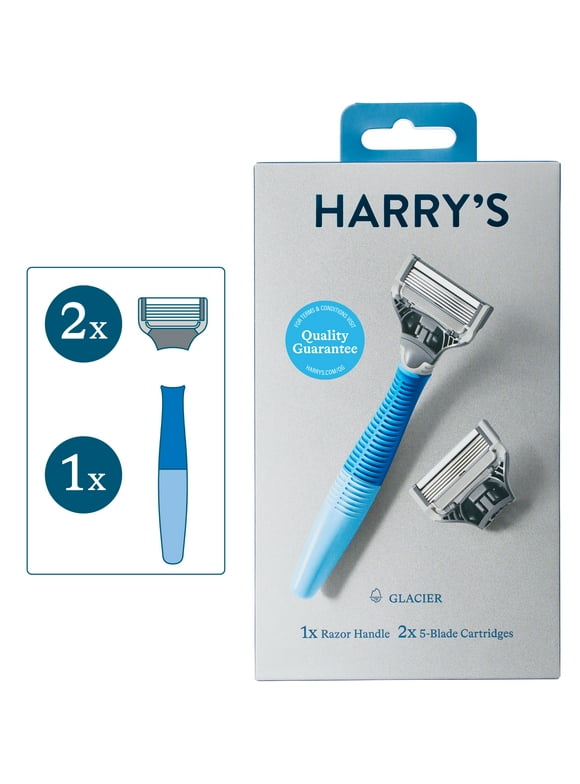 Harry's Men's 5-Blade Manual Razor Handle and 2 Razor Blade Refills, Glacier Blue