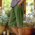 thumbnail image 2 of HKYNLAG Linen Bermuda Shorts for Women Knee Length Lightweight Capri Pants Summer High Waisted Cotton Shorts with Pockets Green S, 2 of 5
