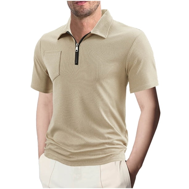Pantalones Cortos de Gimnasio para Hombres de Verano Color Sólido Casual Ventilar Suelta Cremallera Bolsillos Solapa Manga Corta, Poliéster