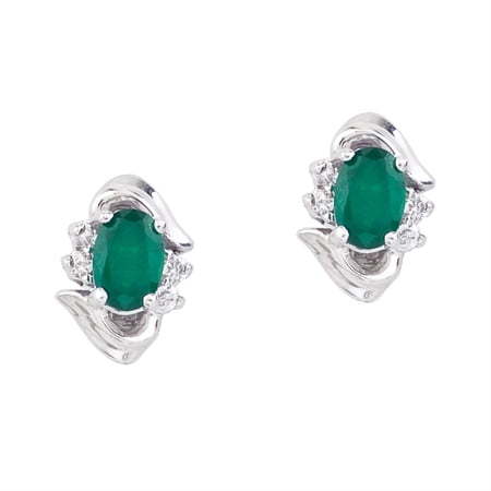 14k White Gold Emerald And Diamond Earrings