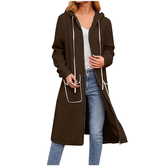 XFLWAM Women's Casual Zip up Fleece Hoodies Long Tunic Sweatshirts Jackets Fashion Plus Size Sweatshirt Coat with Pockets XL