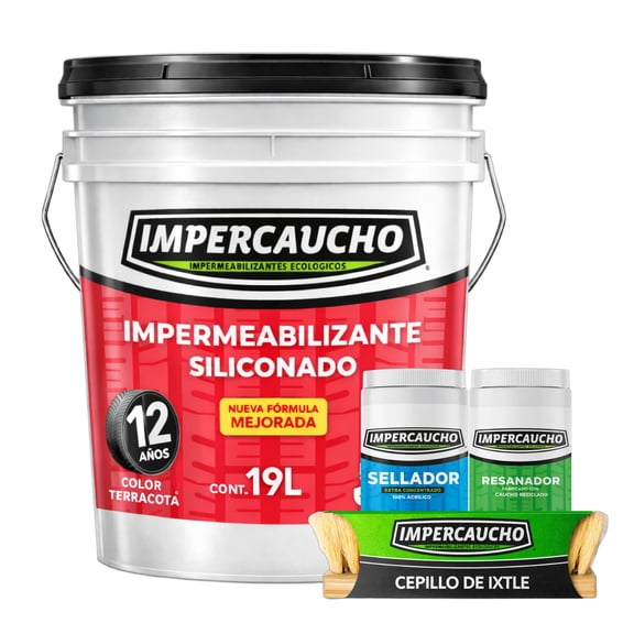 Kit Impermeabilizante Impercaucho Siliconado Y Mejorado 12 Años Terracota 19L