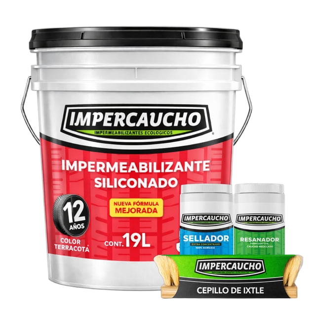 Kit Impermeabilizante Impercaucho Siliconado Y Mejorado 12 Años Terracota 19L