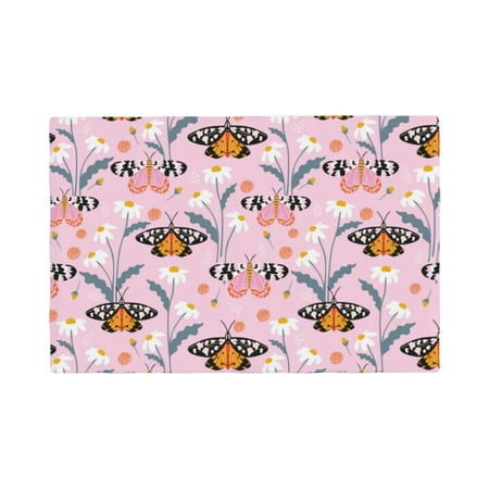 

Placemats Set of 4 Pink Butterfly Daisy Place mats for Dining Table Indoor/Outdoor Cute Heat Resistant Washable Table Mats(18 x 12 )